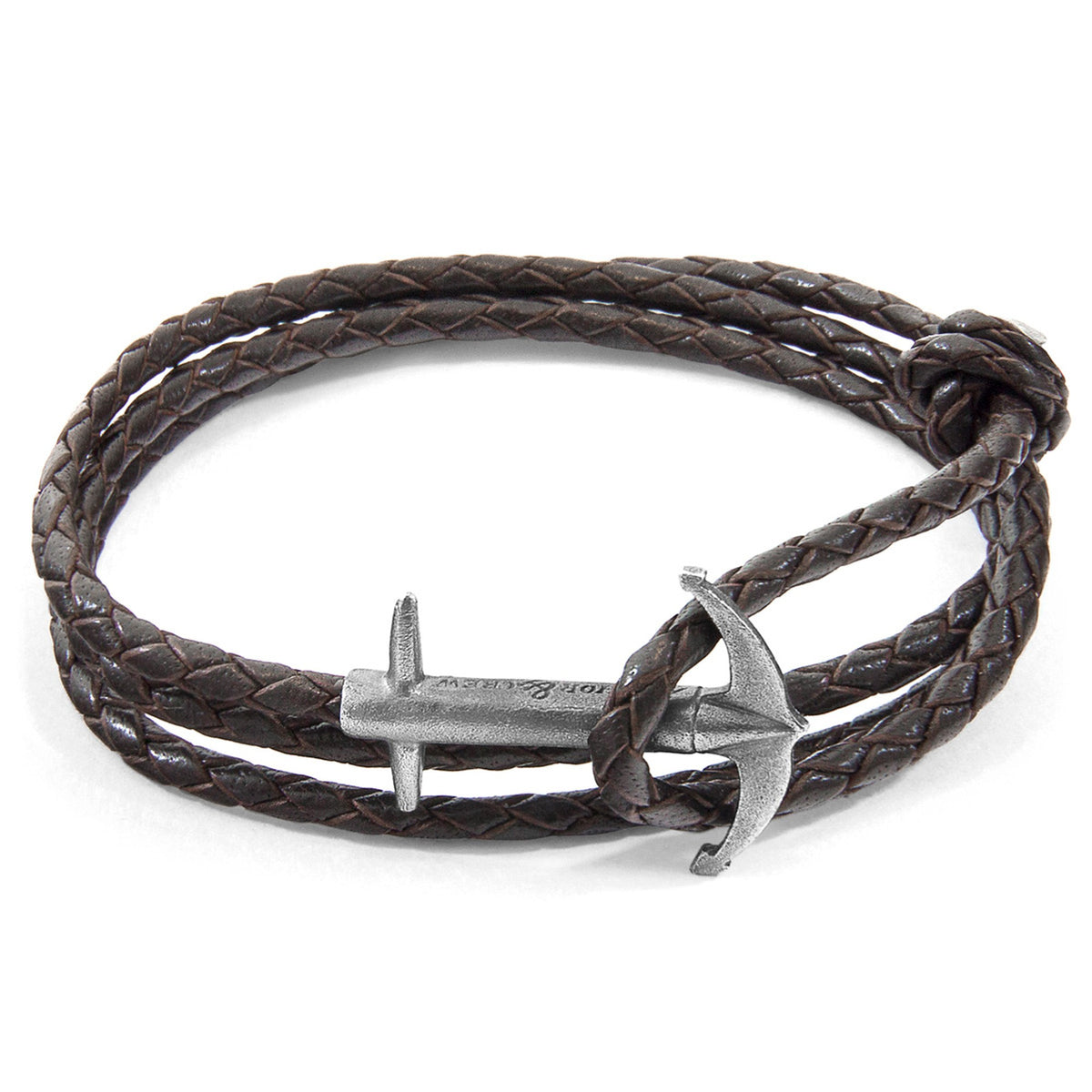 Admiral Anchor Silver and Braided Leather Bracelet - Dark Brown