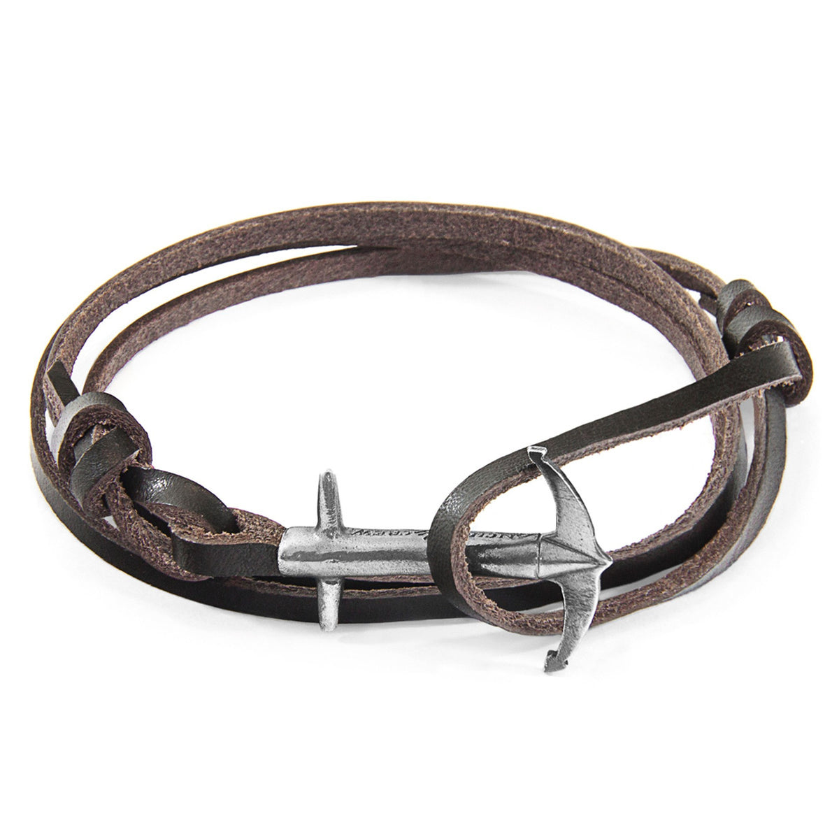 Admiral Anchor Silver and Flat Leather Bracelet - Dark Brown