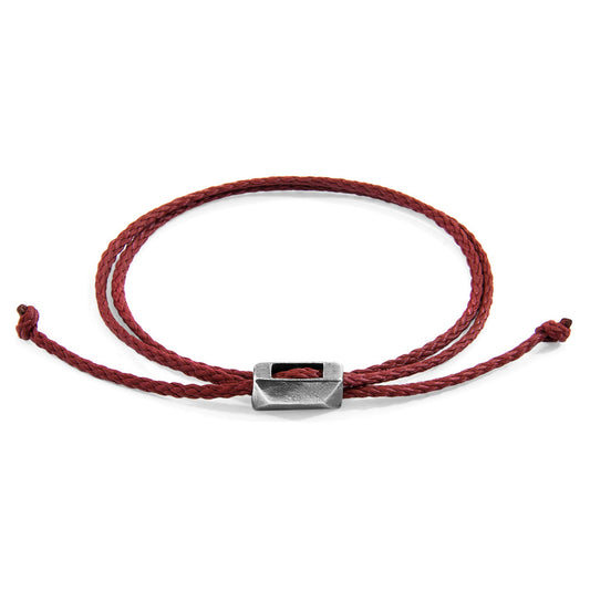 Edward Silver and Rope SKINNY Bracelet - Burgundy Red