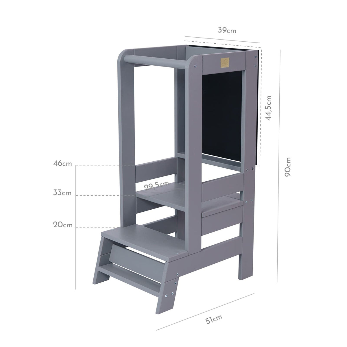 MeowBaby Wooden Kitchen Helper for Children with Board - Dark Grey