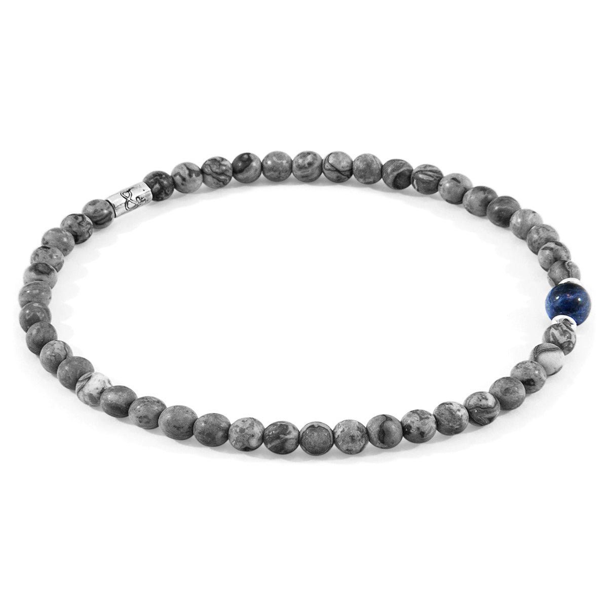 Walter Silver and Stone SKINNY Bracelet - Grey Jasper and Blue Sodalite